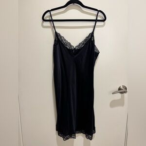 Intimissimi Black Silk Slip with Lace Insert Detail, XL
